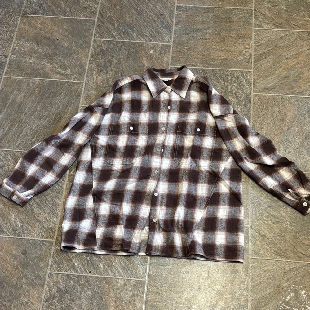 Max Studio Brown and White Plaid Men's Shirt